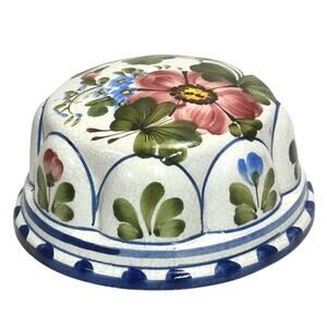 Italian Ceramiche ABC Bassano Handpainted 7.25" Pink Blue Floral Mold/Wall Art